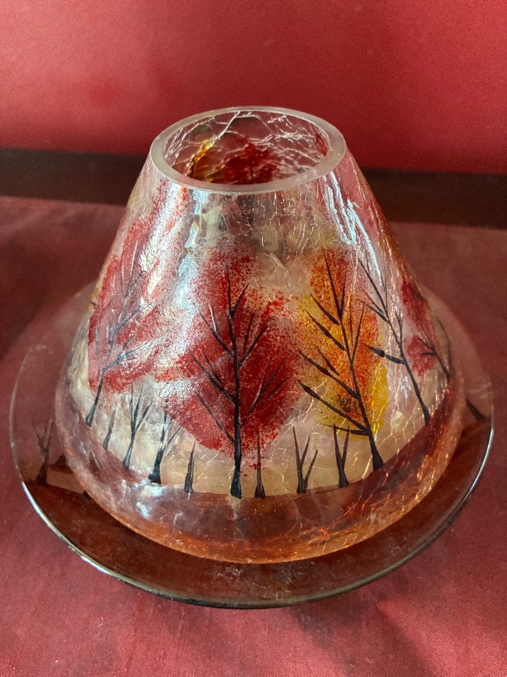 Crackle Glass Yankee Candle Shade And Plate Fall Trees Fairy Lamp
